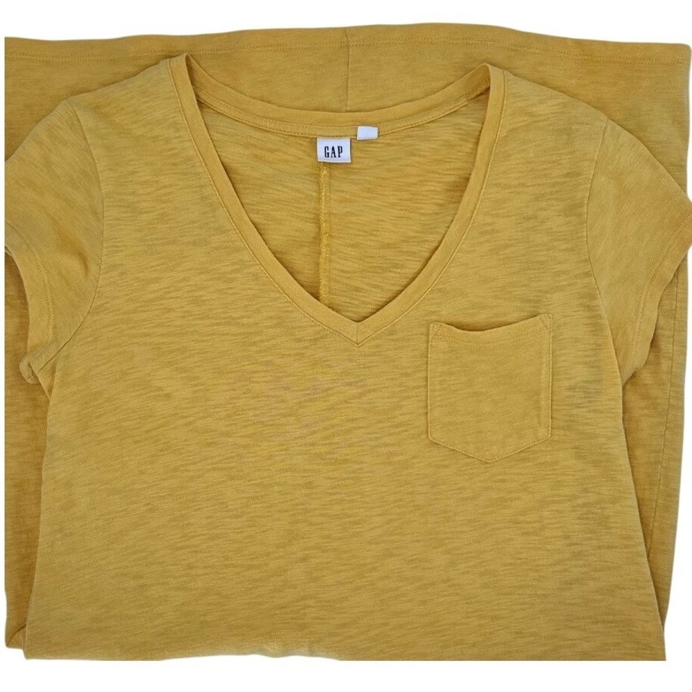 Gap Womens Mustard Yellow Slub Knit V-Neck Short Sleeve Pocket T-Shirt Dress M